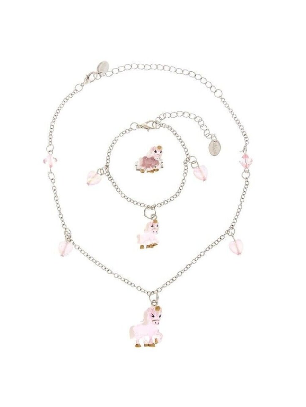 Claires Club Unicorn Jewelry Set Necklace Bracelet Ring Pink Glow in the Dark